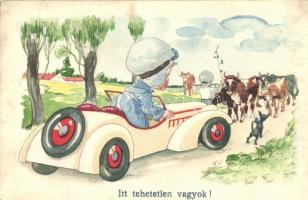 6 db RÉGI gyerek motívumlap közlekedési eszközökkel / 6 pre-1945 children motive postcards with mean...