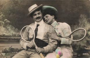 3 db RÉGI teniszes motívumlap / 3 pre-1945 tennis motive postcards