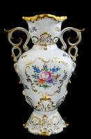Hollóházi barokk váza, kézzel festett, jelzett, hibátlan, m: 29,5 cm