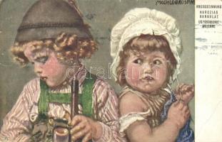 5 db RÉGI pipás motívumlap / 5 pre-1945 motive postcards with piping people