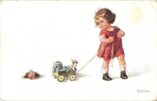 19 db RÉGI gyerek művész motívumlap / 19 pre-1945 children art motive postcards