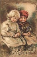 19 db RÉGI gyerek művész motívumlap / 19 pre-1945 children art motive postcards