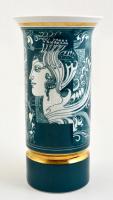 Szász Endre által tervezett Hollóházi porcelán váza, hibátlan, jelzett,m: 30 cm d:16 cm