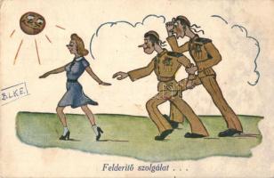 13 db VEGYES humoros katonai grafikai művészlap / 13 mixed humorous military graphic art motive cards