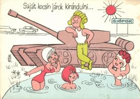 13 db VEGYES humoros katonai grafikai művészlap / 13 mixed humorous military graphic art motive card...