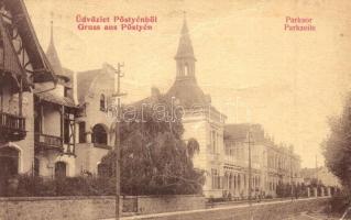 Pöstyén, Pistany, Piestany; Parksor. W. L. 866. / Parkzeile / street view, villa (fa)