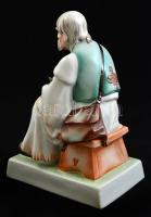 Zsolnay szalonnázó paraszt, kézzel festett, jelzett, hibátlan, m:32 cm, 24×20 cm