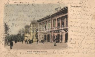 Komárom, Komárno; Városi sétatér bemenete, Gulyás és Mihályi üzlete. Schnell Béla kiadása / promenade, shops (EM)