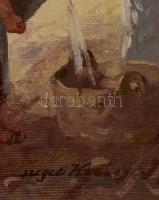 Szegedi Kovács Ágoston (1888-1978): Udvarlás az udvaron. Olaj, vászon, jelzett, 60×80 cm