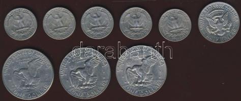USA kis tétel 1966-82. 1/4$ "Franklin" (5x) + 1/2$ "Kennedy" (1x), 1$ "Eise...