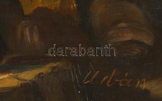 Urbán Gábor (1946-): Borozgatók. Olaj, farost, jelzett, keretben, 60×40 cm