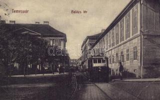 Temesvár, Timisoara; Balázs tér, villamos. W. L. 117. / square, street view, tram (EB)