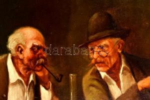 Olvashatatlan jelzéssel: Borozók. Olaj, vászon, keretben, 60×80 cm