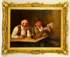 Olvashatatlan jelzéssel: Borozók. Olaj, vászon, keretben, 60×80 cm