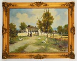 Rudas jelzéssel: Libapásztor lány, olaj, vászon, díszes, kicsit sérült fa keretben, 60×80 cm