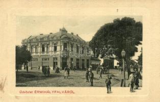 Érmihályfalva, Valea Lui Mihai; Grosz Herman üzlete, utcakép. W. L. Bp. N. 5987. / street view, shops (EK)