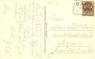 Gánt, utcakép a Hangya üzlettel. Hátoldalon vasúti pecsét