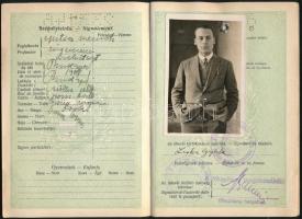 1931-1932 Magyar Királyság fényképes útlevele Liska Gyula építészmérnök részére, a hátsó borító egyi...