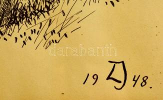 LJ jelzéssel: Őzbak, tus, papír, üvegezett fa keretben, 34×25 cm