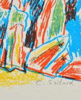 Szilárd Klára (1921- ): Sziklák, színes szitanyomat, papír, jelzett, számozott (33/75), 38×53 cm