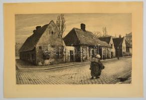 Max Kleinsorg (1866-1914): Utcai látkép, rézkarc, papír, jelzett a dúcon, 28,5×45 cm