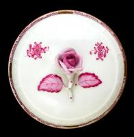 Herendi Apponyi mintás rózsás bonbonier, kézzel festett, jelzett, hibátlan, m:11,5 cm, d:12 cm