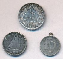Vegyes: Kanada 1965. 10c Ag + Német Birodalom 1915E 1/2M Ag + Svédország 1941G 10ö Ag rajta fül T:1-...