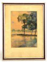 Bernáth jelzéssel: Vízparti fák. Akvarell, papír, üvegezett keretben, 29×21 cm