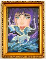 Farkasházy jelzéssel: Női arc. Olaj, karton, üvegezett keretben, 23×17 cm