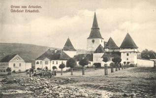 Erked, Arkeden, Archita; Vásár tér az evangélikus erődtemplommal, volt szász falu. Photographie von Jos. Briegel / square with fortified church. Was a Saxon village