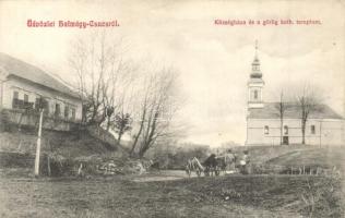 Halmágycsúcs, Varfurile; Községháza, Görög katolikus templom. Moskovits Mór kiadása / town hall, church