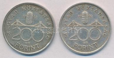 1992. 200Ft Ag "MNB" (2x) T:2 kis patina