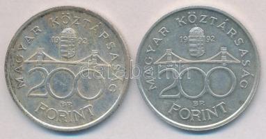 1992. 200Ft Ag "MNB" (2x) T:2 kis patina