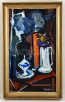 Gera Éva (1923-1996): Üvegcsendélet, olaj, farost, jelzett, keretben, 58×33 cm