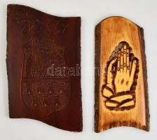 Erdély címer, imádkozó kéz, faragott fa fali relief, 38×25 cm, 36×19 cm