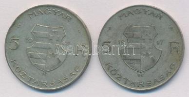 1947. 5Ft Ag "Kossuth" (2x) T:2-,3