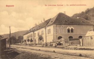 Segesvár, Schassburg, Sighisoara; Evangélikus tanítónő-szeminárium, villamos sín / teachers training institute, tramway / Ev. Lehrerinen Seminar