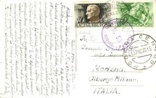 1940 Zilah, Zalau; Fő tér, Carol mozi, üzletek / main square with cinema and shops. photo + olasz ce...