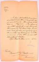 1904 Szamovolszky Gyula erdőszámtiszt személyi pótlék többleteinek kifizetéséről szóló értesítése, Máramarossziget,Tallián Béla (1851-1921) földművelésügyi miniszter (1903-1905) aláírásával, a minisztérium fejléces papírján