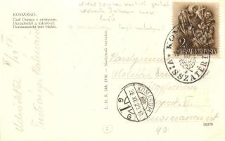 Komárom, Komárnó; Duna és kikötő, Wekerle Sándor oldalkerekes vontató gőzhajó a hajóműhelynél, hátté...