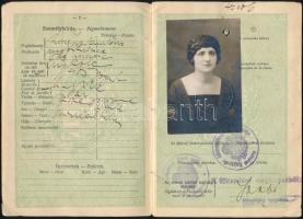1921 Fényképes magyar útlevél zsidó személy részére, szerb bélyegzésekkel
