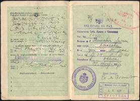 1921 Fényképes magyar útlevél zsidó személy részére, szerb bélyegzésekkel