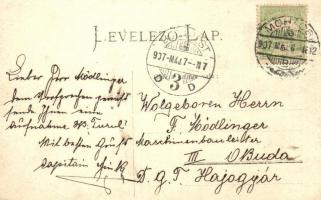 1907 Turul  gőzüzemű oldalkerekes vontatóhajó. Képeslap a Turul hajóról feladva az Óbudai hajógyárna...