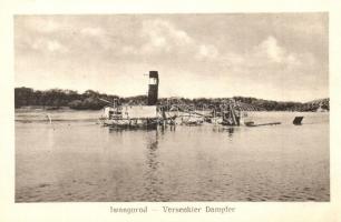 Ivangorod, Iwangorod; első világháborúban felrobbantott híd és hajó / WWI destroyed bridge and steamship. Jos. Drotleff Nr. 68.