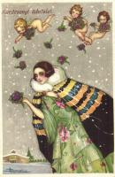 Karácsonyi üdvözlet / Italian Christmas art postcard. Degami 860. s: Busi (fl)