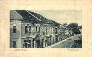 Pétervárad, Peterwardein, Petrovaradin; Jelaciceva ulica / Jelacic Gasse / utcakép, üzletek. K. Fradl kiadása / street view, shops (EK)