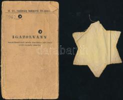 1944 Fényképes igazolvány téglagyárban dolgozó zsidó személy részére, sérült + sárga csillaggal / 1944 Certification for a Jewish woman working in a brick factory, damaged, with a yellow badge