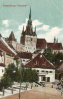 Segesvár, Schassburg, Sighisoara; Munkásbiztosító pénztár, üzlet / workers insurance company, shop (kis szakadás / small tear)