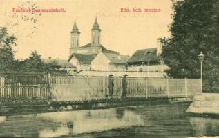 Szamosújvár, Gherla; Római katolikus templom, híd. W. L. 1882. / church, bridge