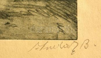 Olvashatatlan jelzéssel: Hátsó udvar. Rézkarc, papír,  18×23 cm